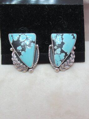 Burt Francisco Native American Sterling Silver Turquoise Stud Earrings Flat Top